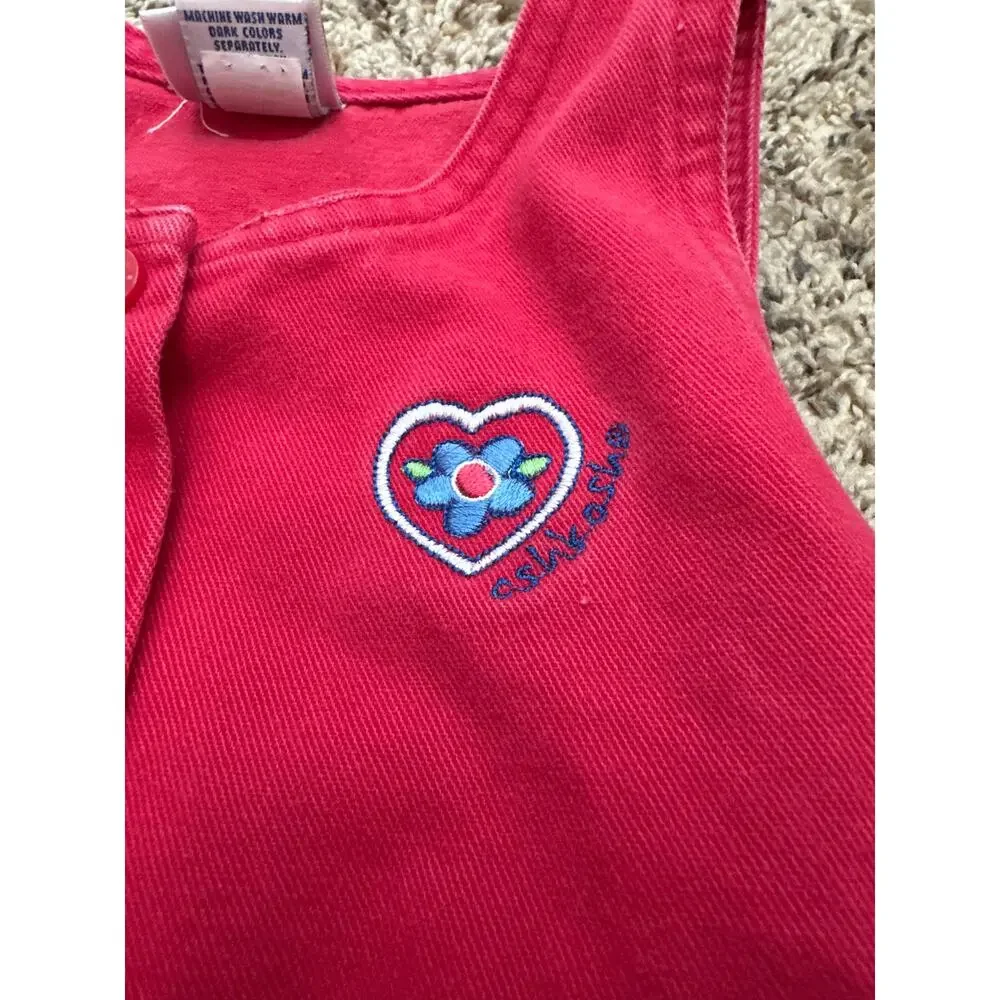 Vintage Osh Kosh Made in USA Denim Jumper Dress Pink Button Size 4T